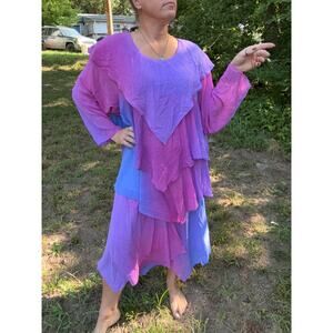 Vintage Lida Caputo Layered Chiffon Handkerchief Pink Purple Blue Dress 28W